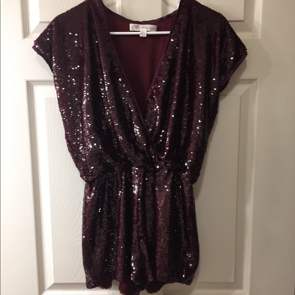 Honey Belle Sequins Romper Burgandy NWOT